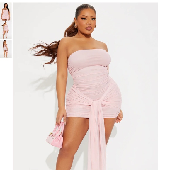 NWOT FASHION NOVA Tessa Draped Mesh Mini Dress - Pink - Picture 2 of 2